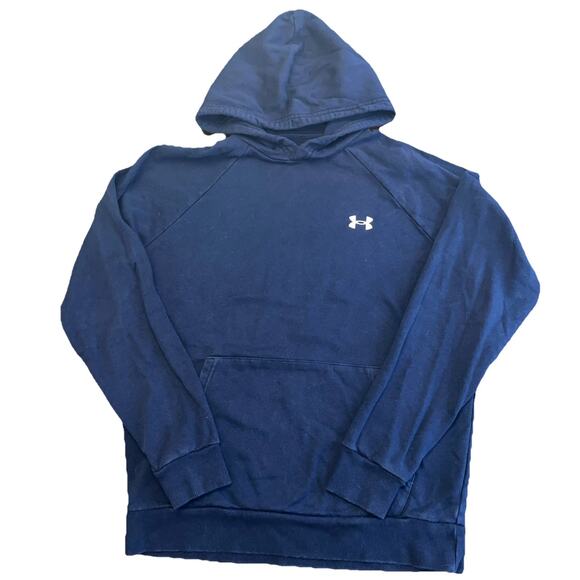 Under Armour UA Navy Blue Rival Comfort Pullover Hoodie Sweatshirt Mens Sz M - Picture 1 of 9